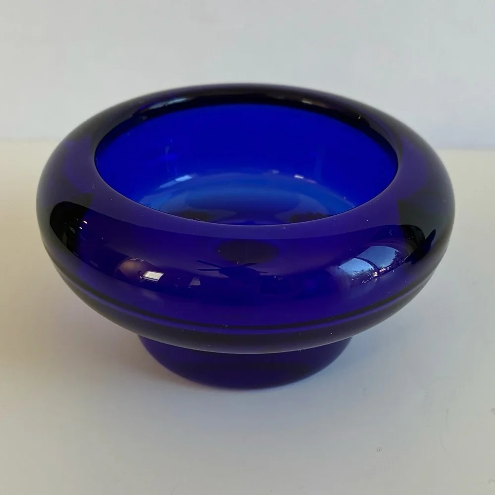 France Glass Cobalt Blue Taper or Votive Candle Holders Stackable Set 2